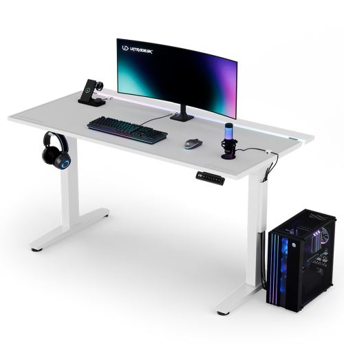 ULTRADESK Herní stůl VORTEX, 140,5x70cm, 72-122cm, bílý