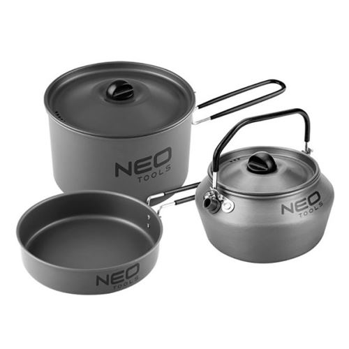 Sada nádobí 3v1 šedá, hliník, 63-145, hrnec, pánev, konvice, Neo Tools