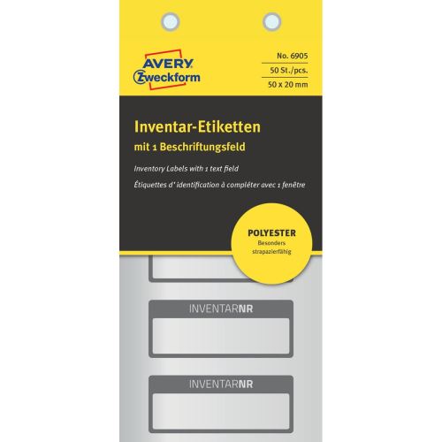 AVERY Polyesterové inventární etikety pro ruční popis, 50x20 mm, černé