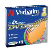 VERBATIM 43297 - DVD+RW Colour 4.7GB 4x slim box 5-pack bez možnosti potisku 12cm
