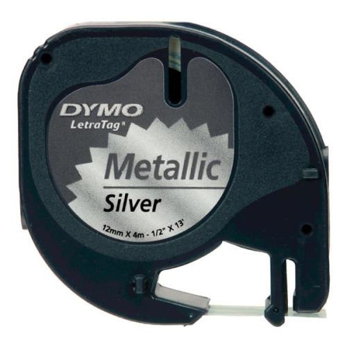 DYMO S0721730, černý tisk/stříbrný podklad, 4m, 12mm, LetraTag metalická páska