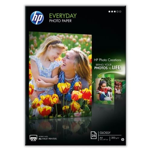 HP Everyday Glossy Photo Paper, Q5451A, foto papír, lesklý, bílý, A4, 200 g/m2, 25 ks, ink