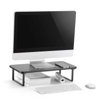 Podstavec pod monitor, prostor pro klávesnici, rychlá montáž, černý, ocel, dřevotříska, 20 (8)