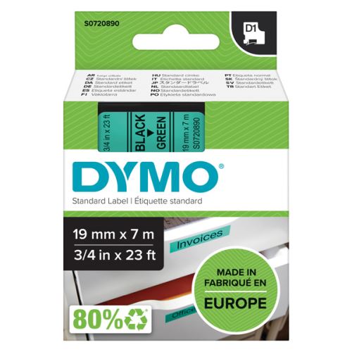 DYMO 45809, S0720890, černý tisk/zelený podklad, 7m, 19mm, D1