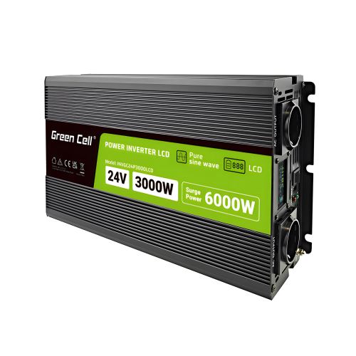 Green Cell PowerInverter LCD 24 V 3000W/60000W měnič napětí do auta s displejem - čistá si