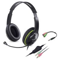 Genius HS-400A sluchátka s mikrofonem+redukce na single Jack, drátová, černá, 2 3,5 mm jac