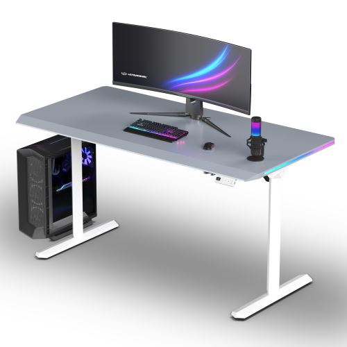 ULTRADESK Herní stůl QUEST, 140x70cm, 72-120cm, bílá-šedá