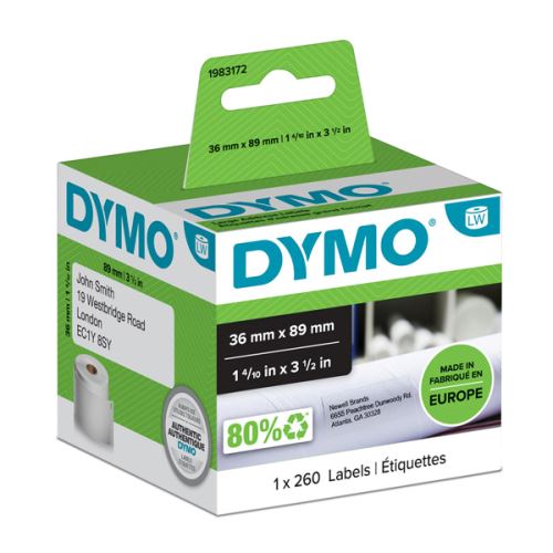 DYMO papírové štítky 89mm x 36mm, bílé, velké, 1x260 ks, 1983172