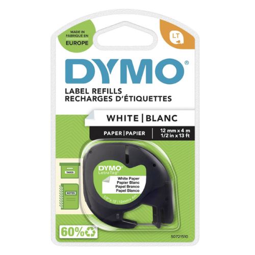 DYMO 59421, S0721510, černý tisk/bílý podklad, 4m, 12mm, LetraTag papírová páska