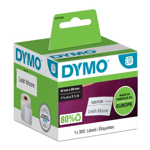 DYMO 11356, S0722560 papírové štítky 89mm x 41mm, bílé, na jmenovky, snímatelné, 300 ks