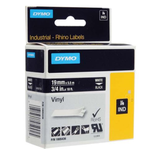 DYMO 1805436, bílý tisk/černý podklad, 5.5m, 19mm, RHINO vinylová profi D1