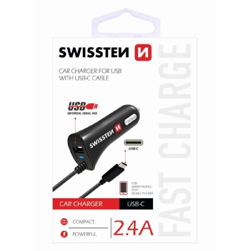 Adaptér do auta SWISSTEN 12W, 1 port, USB-A, kabel USB-C
