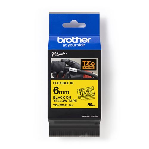 BROTHER TZE-FX611, černý tisk/žlutý podklad, laminovaná, 8m, 6mm, flexibilní