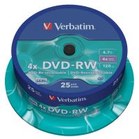 VERBATIM 43639 - DVD-RW Matt Silver 4.7GB 4x spindle 25-pack bez možnosti potisku 12 VERBATIM 43639 - DVD-RW Matt Silver 4.7GB 4x spindle 25-pack bez možnosti potisku 12