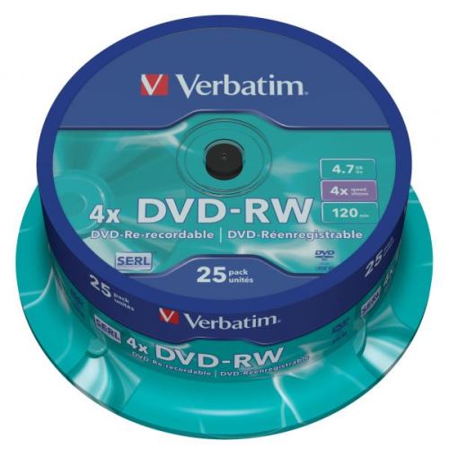 VERBATIM 43639 - DVD-RW Matt Silver 4.7GB 4x spindle 25-pack bez možnosti potisku 12