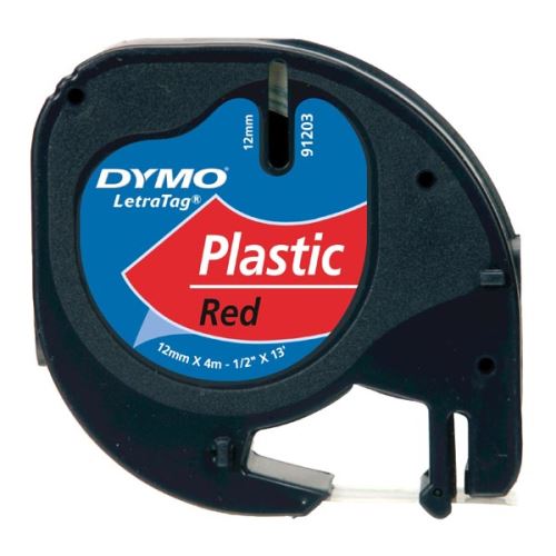 DYMO 91203, S0721630, černý tisk/červený podklad, 4m, 12mm, LetraTag plastová páska