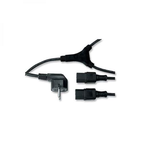 Síťový kabel 230V napájecí, CEE7 (vidlice) - C13 2x, 2m, VDE approved, černý, Logo, rozdvo