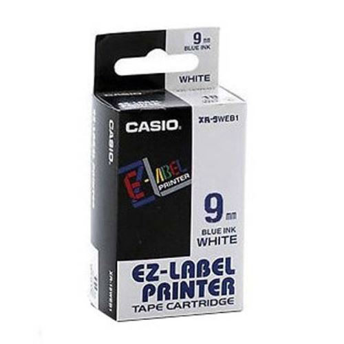 CASIO XR-9WEB1, modrý tisk/bílý podklad, nelaminovaná, 8m, 9mm, DOPRODEJ
