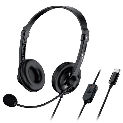 Genius HS-230U sluchátka s mikrofonem, drátová, černá, USB-C