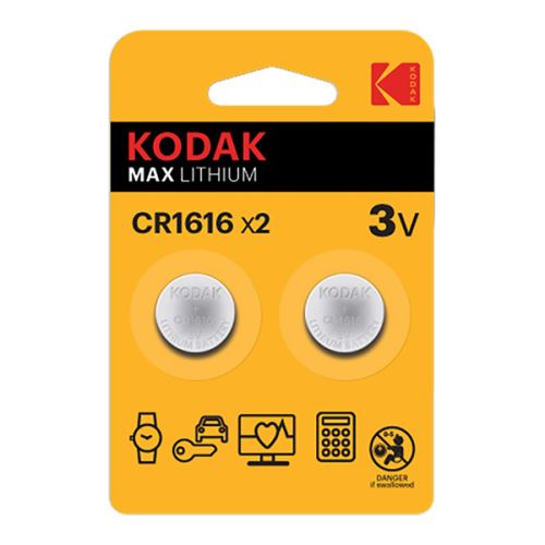 Baterie jednorázová lithiová, knoflíková, CR1616, 3V, Kodak, blistr, 2-pack, KOD-1616BL2,