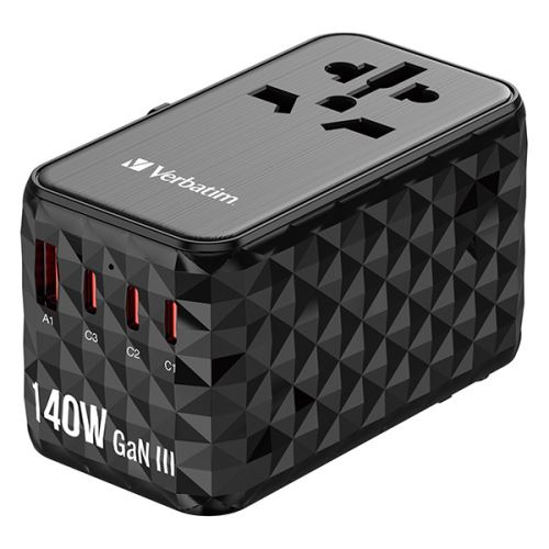 VERBATIM 32125 - Cestovní adaptér univerzální UTA-10 GaN III 2x USB-C PD a QC 4+ 1x USB-C