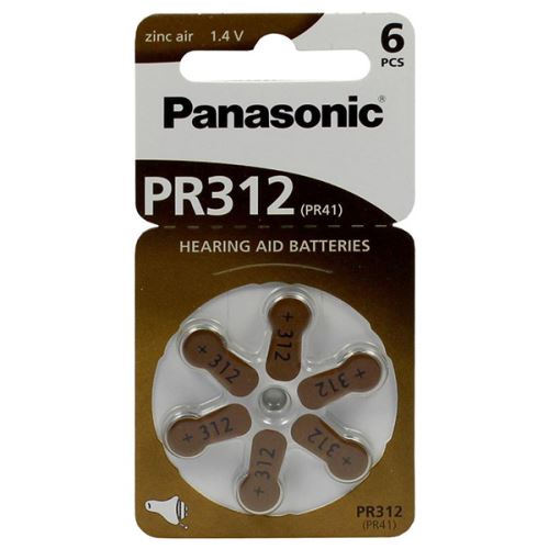Baterie zinkovzdušná, PR312, do naslouchadel, 1.4V, Panasonic, blistr, 6-pack