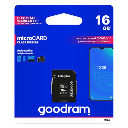 Goodram paměťová karta Micro Secure Digital Card, 16GB, micro SDHC, M1AA-0160R12, UHS-I U1