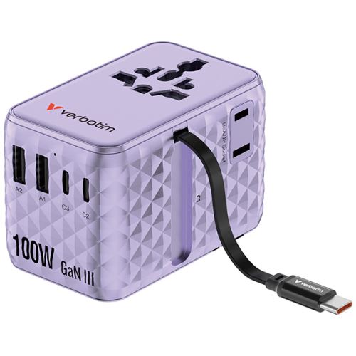 VERBATIM 30193 - Cestovní adaptér univerzální Charge ,n Travel 2x USB-C 2X USB-A + 1x inte