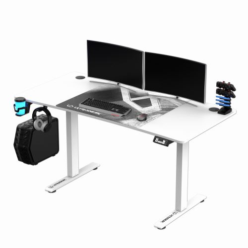 ULTRADESK Herní stůl LEVEL V2 WHITE, 140x68cm, 72-117cm, elektricky nastavitelná výška, s
