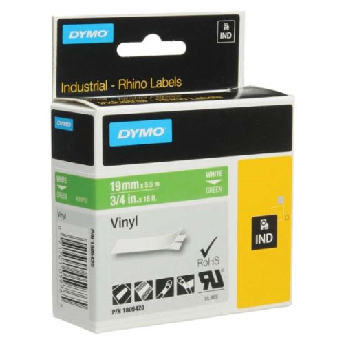 DYMO 1805420, bílý tisk/zelený podklad, 5.5m, 19mm, RHINO vinylová profi D1